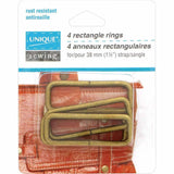 Anneaux rectangulaires - 38mm ( 1.5po ) - or antique - 4 mcx. UNIQUE SEWING 3036738