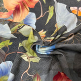 Panneau xxl ( 1 ) Jersey coton \ élasthanne fleurs oiseau fond gris - 21030
