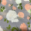 Coupon 140cm Jersey Coton-elasthanne roses et cranes fond gris  (vendu tel quel)