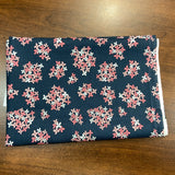 Coupon 75cm coton fleurs fond marine (vendu tel quel)
