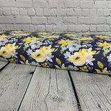 Double brushed polyester (DBP) yellow flower grey background