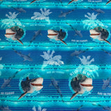 Jersey coton / élasthanne Requin poisson palmier teinte de bleu rayé ligné - 19048