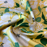 100% woven cotton (Lemonade) White flowers yellow background
