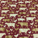 100% coton Animaux ferme beige brun fond rouge bourgogne léger ( Quilt barn prints )