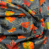 100% coton Feuilles d'automne rouge orange fond Gris charbon ( Autumn Bouquet )