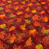 100% coton Feuilles d'automne rouge orange droée fond rouge Rouge paprika ( Autumn Bouquet )