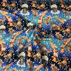 French terry coton / élasthanne Animaux jungle dans la neige fond marine \ turquoise - 2056909