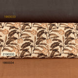 Jersey coton / élasthanne fleur feuille fond imitation lin teinte terre- 2190333